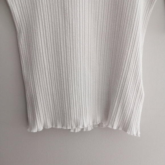 & Other Stories White Ribbed Top Elbow Sleeves Y2K Lettuce Hem 2 - Picture 6 of 16